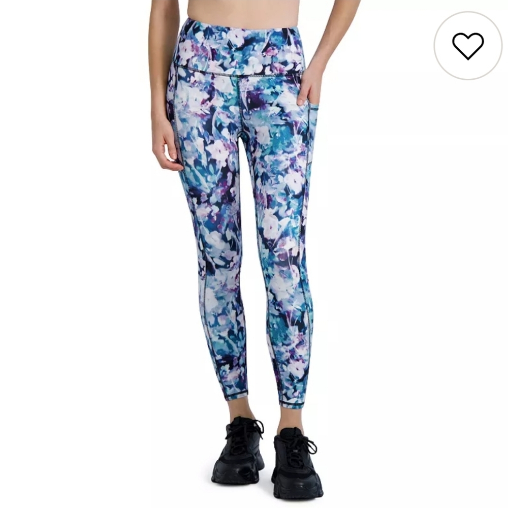 Gaiam Om High-Waisted 7/8 Abstract Floral Leggings Yoga Pants W/ pockets Size SM